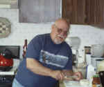 Fixing dinner in the parsonage kitchen